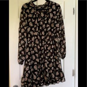 Floral Patterned Long Sleeve Chiffon Dress
